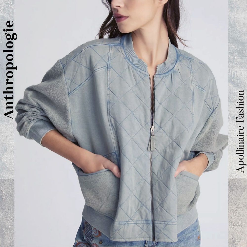 ANTHROPOLOGIE BY PILCRO QUILTED BOMBER JACKET BLUE WASH XL NEW